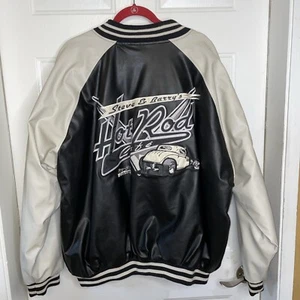 Steve & Barry's HOT ROD CAFE Blk -Wht 2XL Varsity Jacket Wool Poly Vinyl -Read - Picture 1 of 24