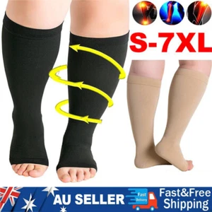 Plus Size Compression Socks Wide Calf Leg Sleeve Medical 20-30 mmHg Unisex S-7XL - Picture 1 of 22