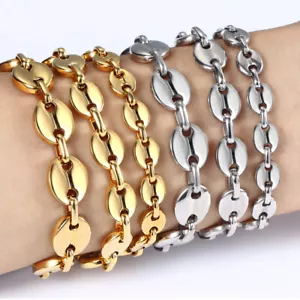 Fashion Mens Women Stainless Steel Silver/Gold Coffee Beans Chain Bracelet 7-11" - Picture 1 of 11
