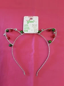 Claire's Let It Glow Christmas Silver Glittery Cat Ears Headband W/Bells BNWT! - Picture 1 of 5