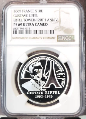 Francia 2009 10 euros Torre Eiffel NGC PF 69 ultra camafeo escasa gran moneda Foto 1 de 3