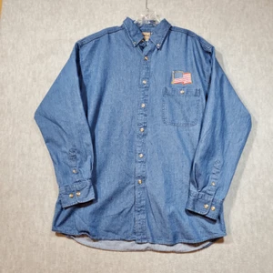 Camicia Vintage 1250 North Uomo Grande Blu Denim Esercito USA Bandiera Amwricana Bottoni - Foto 1 di 10