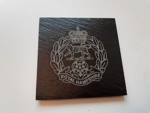 A Unique 10cm square Slate Coaster Royal Hampshire Regiment on. New as a Gift. - Picture 1 of 1