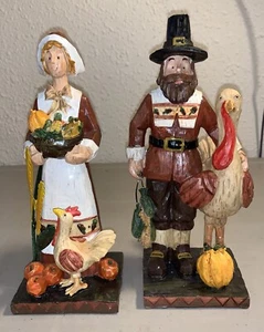 Vintage Resin Pilgrim Thanksgiving Fall Harvest Seasonal Figurines - Picture 1 of 6