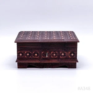 Vintage Holzschatulle Holzkästchen Holzkiste Holztruhe mit Schlüssel | 18,5x14cm - Bild 1 von 12