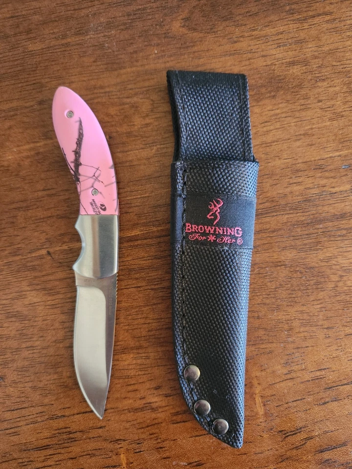 Cuchillo Browning - Mango Rosa - Modelo 892 - Funda - Hoja de 3" Foto 1 de 3
