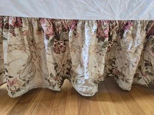 Ralph Lauren Guinevere Cotton Sateen Tan Floral QUEEN Bed Skirt Dust Ruffle - Picture 1 of 13