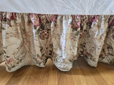 Ralph Lauren Guinevere Cotton Sateen Tan Floral QUEEN Bed Skirt Dust Ruffle - Image 1 of 4