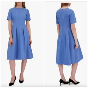 VESTIDO MIDI CREPÉ LANA IRIS AZUL NUEVA YORK LAFAYETTE 148 NUEVO CON ETIQUETAS 10 MINIMALISTA MODERNO - Imagen 1 de 11