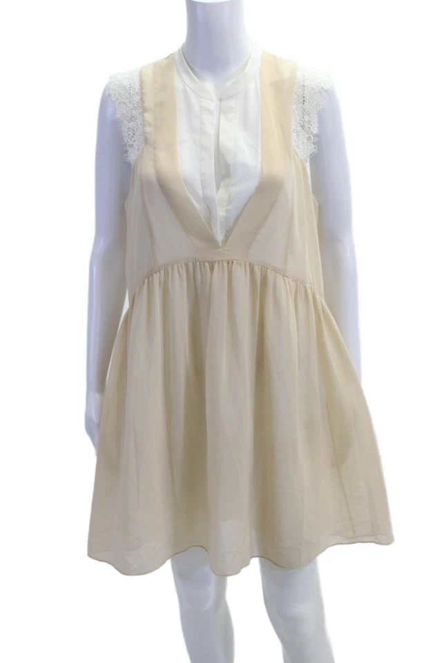 Vestido recto Sandro para mujer beige línea A cuello en V sin mangas botón talla M Foto 1 de 4