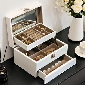 Jewelry Box Wooden Large Capacity 3 Drawer for Vanity Table Bracelets Rings - Picture 1 of 6