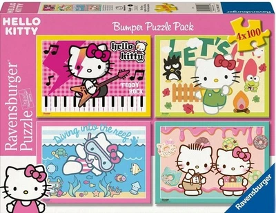 NUEVO Rompecabezas Ravensburger 4x100 Piezas Hello Kitty Paquete de Parachoques Foto 1 de 4