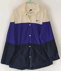 Nike Vintage 90s Windbreaker Jacket Color Block Snap Button Blue White Size MED - Picture 1 of 15