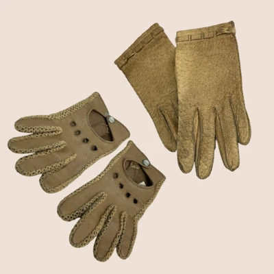 Lote 2 Guantes de Conducción de Cuero de Colección Aris XS Bronceados Sin Marca Retro Moto Conjunto de Moda Foto 1 de 4
