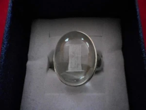 White Quartz Cabochon Monogrammed "I" Ring in 925 Sterling-Size 7-20.40 Carats - Picture 1 of 5