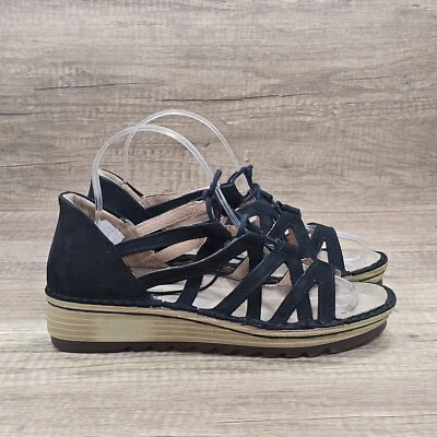 Sandálias anabela gladiador preto com cadarço tamanho feminino Yarrow UE 37 EUA 6 sem etiquetas - Imagem 1 de 4