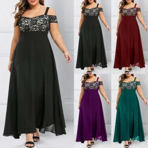 PLUS SIZE ⭐ Lace Women Cold Shoulder Kaftan Maxi Dress Party Cocktail Dresses - Picture 1 of 18