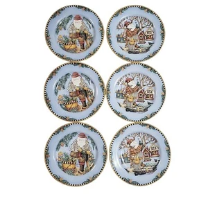 Debbie Mumm Woodland Santa Sakura 8" Salad/Dessert Plates-Set of 6 Plates - Picture 1 of 11