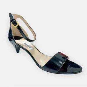 MIU MIU AnkleStrapBuckleD'OrsayBlackPatentLeatherKittenHeelDressPumps EU39/US8.5 - Picture 1 of 23