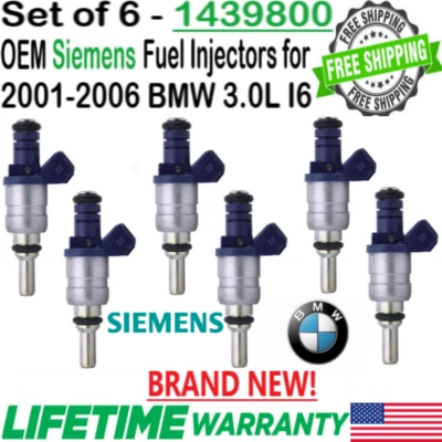 Injetores de combustível Siemens genuínos 6/peças novos em folha para 2001-2005 BMW 530i 3.0L I6 - Imagem 1 de 4
