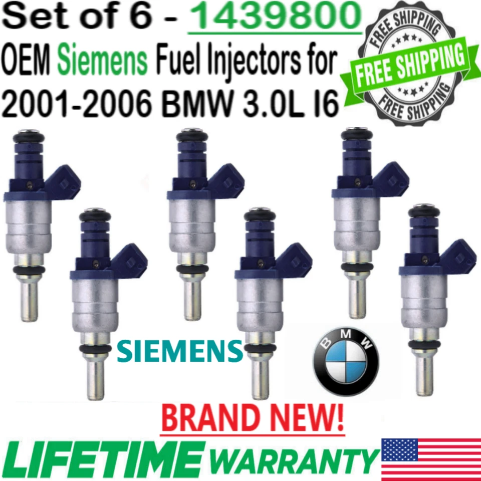 New Genuine 6 Units (6x) Siemens Fuel Injectors For 2001-2005 BMW 330xi 3.0L I6 Foto 1 de 4
