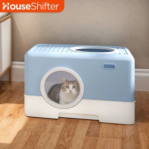Enclosed Cat Litter Box 20"x15" Slide-Out Tray Toilet Odorless Anti Splash Scoop - Picture 1 of 11