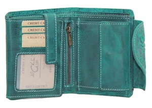 Cartera de mujer cuero natural rústica cuero de vaca billetera RFID / NFC - Imagen 1 de 7