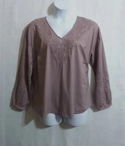 Spense Gr. L Damen Bluse V-Ausschnitt Langarm Wachtel (mauve) Stickerei Baumwolle - Bild 1 von 17