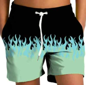 India Boutique Boys Swim Trunks Size 10 12 14 16 Black Turquoise Green Flame NWT - Picture 1 of 2