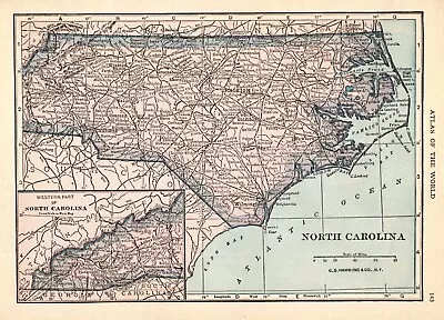 1926 Vintage North Carolina State Map Of North Carolina Wall Decor 986 • 25.97$