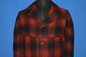 vintage 50s RED BLACK WOOL MACKINAW CHECKED WARM WINTER COAT JACKET SZ 40 - Picture 1 of 5