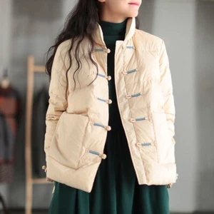 Women Chinese Style Stand Collar Frog Button Down Puffer Jacket Winter Warm Coat - Picture 1 of 14