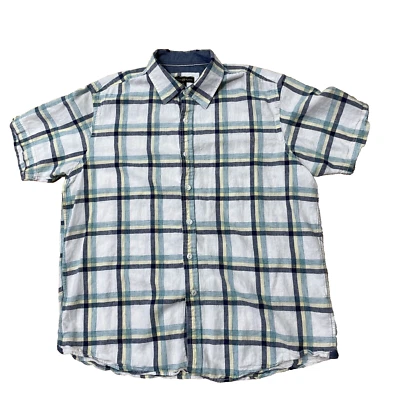 CLUB ROOM Linen Button Up Shirt Men XL Blue Yellow Plaid Preppy Spring Casual XL - Image 1 of 4
