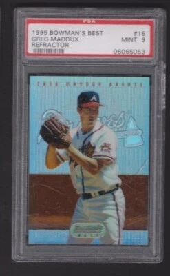 1995 BOWMAN'S BEST RED REFRACTOR NO15 GREG MADDUX HOF SP ОЦЕНКА PSA 9 КАК НОВАЯ ТРЕЩИНА - Изображение 1 из 2
