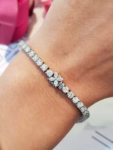 Round Cut Lab Created Diamond 6Ct Flower Tennis Bracelet 14K White Gold Over - Picture 1 of 1