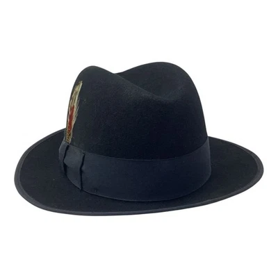 VTG Broner Black 100%  Felt Wool Central Park Fedora Mens Sz L USA 2 1/4” Brim - Image 1 of 4