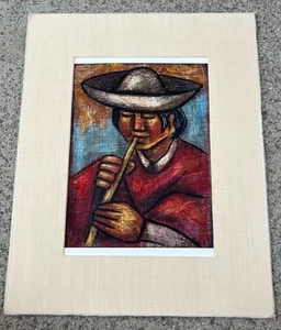 Vintage Latin American "Portrait" Mixed Media Painting on Canvas Fabric - Picture 1 of 5