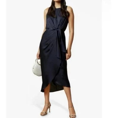 Vestido midi Ted Baker Pohshan envolvente con ojo de cerradura azul marino talla 3 EE. UU. 8 mediano  Foto 1 de 4