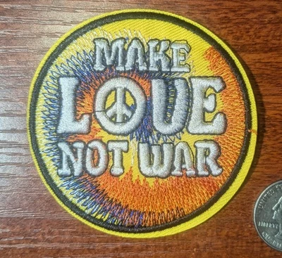 Hippie Patch Make Love Not War Retro Tie Dye Peace Symbol Embroidered Iron On 3" - Image 1 of 3