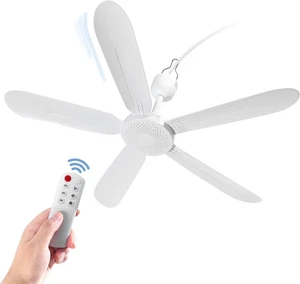 28" Inch Ceiling Fan AC 110V/DC 12V Indoor Outdoor Gazebo Electric Fans for Tent - Picture 1 of 12