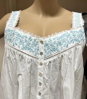 Precioso camisón Eileen West grande 100 % algodón césped azul aguamarina bordado. Foto 1 de 4