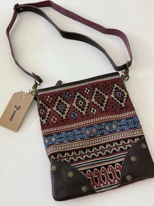 Ann Goti Umhängetasche Western Azteken Gobelin Leder Canvas Boho NEU - Bild 1 von 9