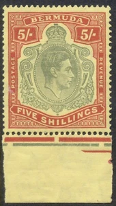 Bermuda 1942 5/- SG 118b VF MNH p. 14 1/4 line 6th ptg, #54 Flaw indented scroll - Picture 1 of 2
