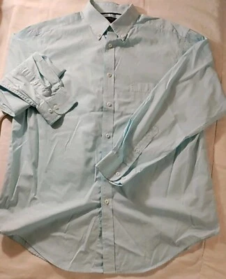 Roundtree & Yorke Trademark Blue/Green & White Stripe Cotton Dress Shirt L NWOT - Imagem 1 de 4