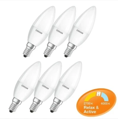 6 x Osram LED Kerze E14 5W=40W Relax & Active warm & kaltweiß Lichtschalter  - Bild 1 von 4