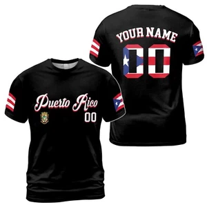 Custom Name, Number Patriotic Puerto Rico Love Men's T-shirt S-5XL - Picture 1 of 4