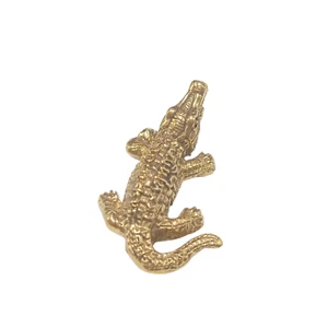 Mini Alligator Reptile Animal Figurine Statue Crocodile Wild Brass Metal Work - Picture 1 of 12