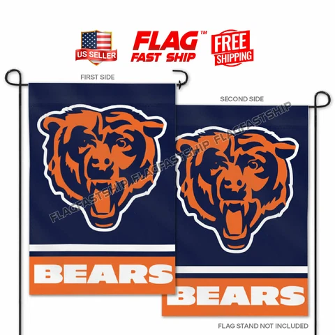 Chicago Bears Polyester 12"X18" 2 SIDED Garden Yard Flag Banner FREE Shipping Cover