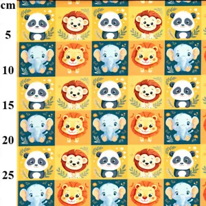 Rosa y Hubble 100% Algodón Niños Tela Popelín - Cuadrados León, Panda y Elefante - Imagen 1 de 1