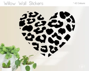 Leopard Print Love Heart Wall Decal Large Animal Pattern Wall Art Stickers BLACK - Picture 1 of 3